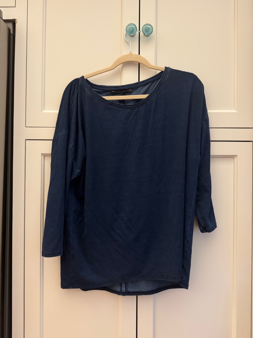White House Black Market Navy Long-Sleeve Scoop Neck Top